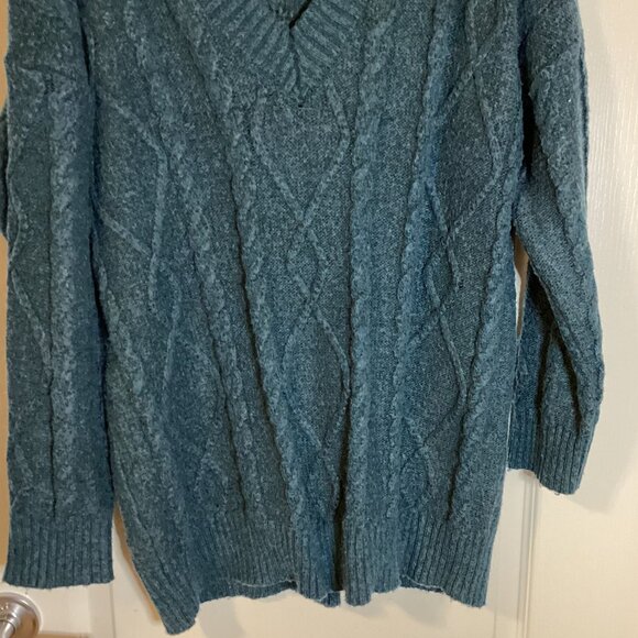 Olive + Oak Men's Cable Knit Sweater Size L / XL Stretchy Grandad Style V-Neck - Picture 3 of 6